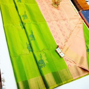 New Design Pure Soft Silk Saree Light Green Color w/ Blouse