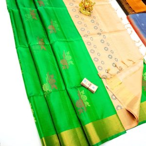 New Trendy Design Pure Soft Silk Saree Parrot Green Color w/ Blouse