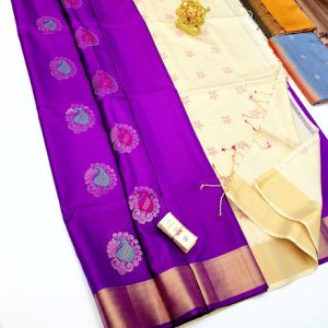 Beautiful Mango Design Pure Soft Silk Saree Purple Color w/ Blouse