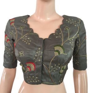 Simple Front Neck Design Party Blouse Grey Color