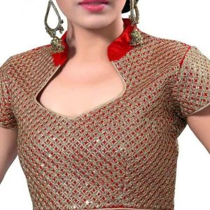 Collar Neck Chamki & Embroidery Work Party Blouse Red Color