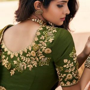 Embroidery Work Designer Blouse Green Color