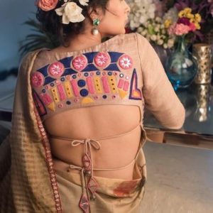 Double Dori Party Blouse Back Design Cream Color