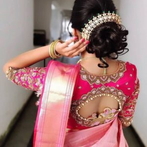 Embroidery and Stone Work Bridal Designer Blouse Rose Color