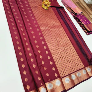 High Fancy Kanjivaram Silk Saree Mix Violet, Apple Red Color