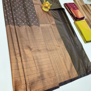 Latest Design High Fancy Kanjivaram Silk Saree Mix Dark Gray, Pink, Light Green, Kumkum Red, Ink Blue Color