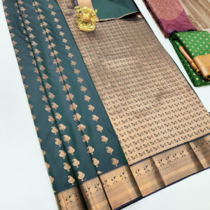 New Design High Fancy Kanjivaram Silk Saree Mix Dark Green Color w/ Blouse