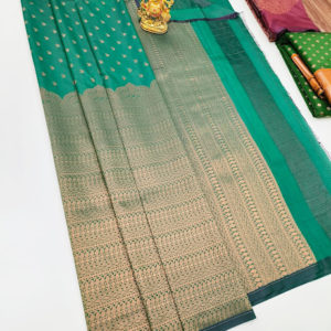 High Fancy Kanjivaram Silk Saree Mix Green Color w/ Blouse