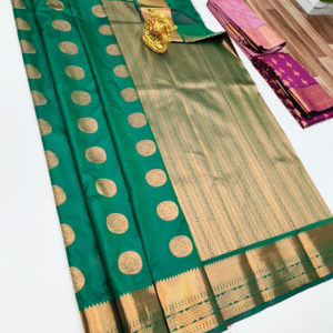 Latest Design High Fancy Kanjivaram Silk Saree Mix Green Color