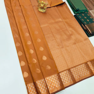 Latest Design High Fancy Kanjivaram Silk Saree Mix Mustard Color w/ Blouse