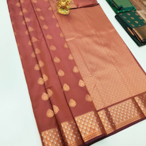 New Design High Fancy Kanjivaram Silk Saree Mix Orange Color w/ Blouse