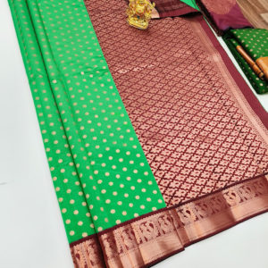 High Fancy Kanjivaram Silk Saree Mix Parrot Green Color w/ Blouse