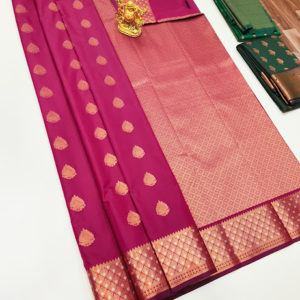 Trendy Design High Fancy Kanjivaram Silk Saree Mix Pink Color w/ Blouse