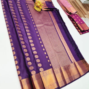 New Design High Fancy Kanjivaram Silk Saree Mix Purple Color
