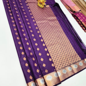 High Fancy Kanjivaram Silk Saree Mix Violet, Apple Red Color