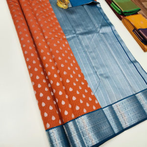 High Fancy Kanjivaram Silk Saree Mix Orange Color