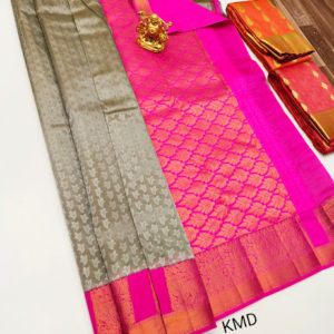 K.M.D Soft 75% Pure Silk Saree Gray Color w/ Blouse