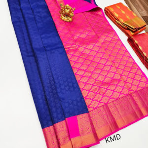 K.M.D Soft 75% Pure Silk Saree Ink Blue Color w/ Blouse