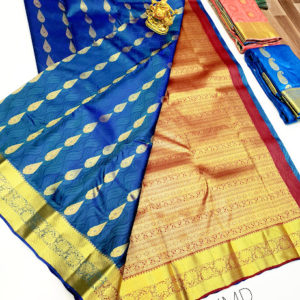 K.M.D Soft 75% Pure Silk Saree Ink Blue Color w/ Blouse