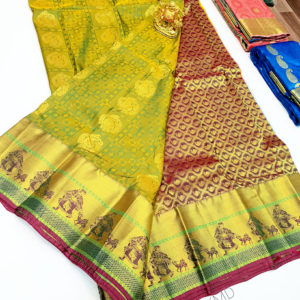 K.M.D Soft 75% Pure Silk Saree Lemon Green Color