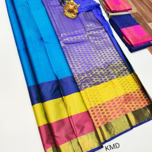 K.M.D Soft 75% Pure Silk Saree Multi Color w/ Blouse