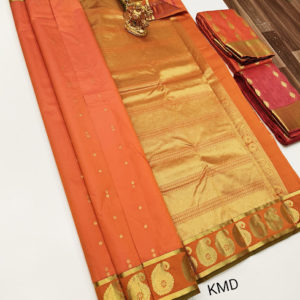 New Design K.M.D Soft 75% Pure Silk Saree Orange Color w/ Blouse