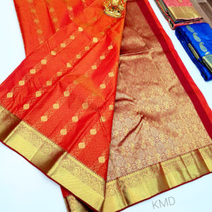 Trendy and Latest Design K.M.D Soft 75% Pure Silk Saree Orange Color w/ Blouse