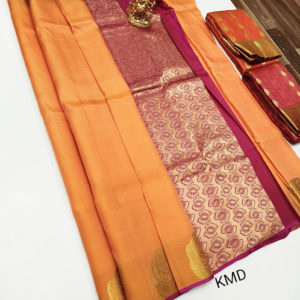 K.M.D Soft 75% Pure Silk Saree Sandal Yellow Color w/ Blouse