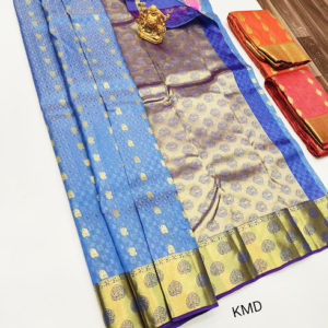 New Design K.M.D Soft 75% Pure Silk Saree Sky Blue Color w/ Blouse