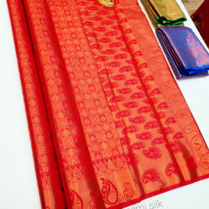 Trendy Design Kanjivaram Semi Silk Saree Apple Red Color