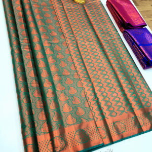 New Design Kanjivaram Semi Silk Saree Copper Green Color w/ Blouse
