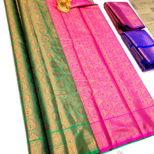 Trendy Design Kanjivaram Semi Silk Saree Green Color w/ Blouse