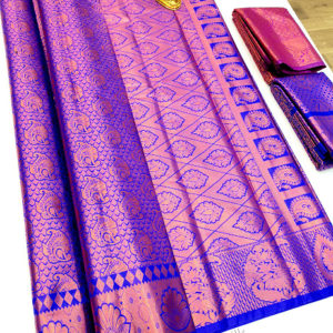 Latest and Trendy Design Kanjivaram Semi Silk Saree Ink Blue Color w/ Blouse