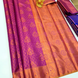 Kanjivaram Semi Silk Saree Pink Color w/ Blouse