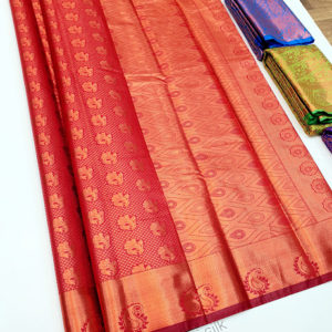 New Design Kanjivaram Semi Silk Saree Red Color w/ Blouse