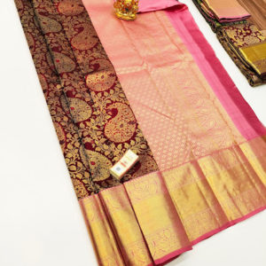 Mango Design Kanjivaram Pure Wedding Silk Saree Apple Red Color w/ Blouse