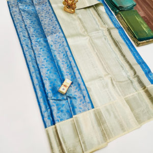 New Design Kanjivaram Pure Wedding Silk Saree Blue Color w/ Blouse