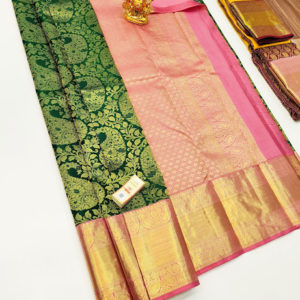 Mango Design Kanjivaram Pure Wedding Silk Saree Bottle Green Color w/ Blouse