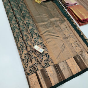 Parrot Design Kanjivaram Pure Wedding Silk Saree Bottle Green Color w/ Blouse