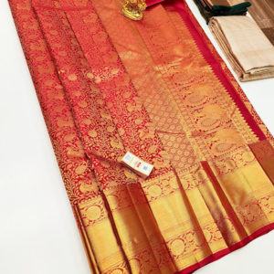 Kanjivaram Pure Wedding Silk Saree Chilli Red Color w/ Blouse