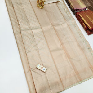 Copper Zari Work Kanjivaram Pure Wedding Silk Saree Cream Color w/ Blouse