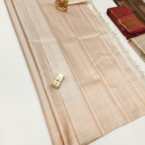 Kanjivaram Pure Wedding Silk Saree Cream Color w/ Blouse
