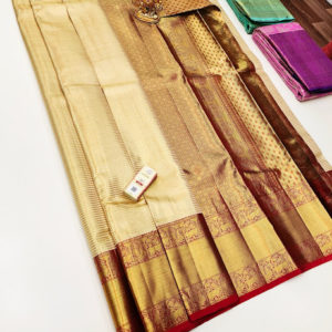 Kanjivaram Pure Wedding Silk Saree Cream White Color w/ Blouse