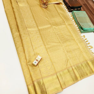 Kanjivaram Pure Wedding Silk Saree Gold Color w/ Blouse
