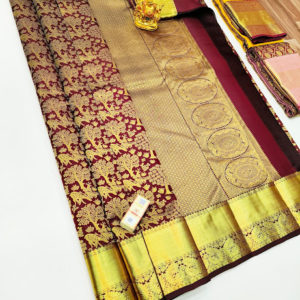 Deer and Tree Design Kanjivaram Pure Wedding Silk Saree Kumkum Red Color w/ Blouse