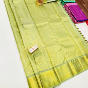New Trendy Design Kanjivaram Pure Wedding Silk Saree Lemon Yellow Color w/ Blouse
