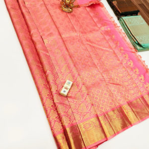 New Design Kanjivaram Pure Wedding Silk Saree Light Rose Color w/ Blouse