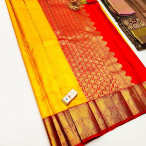 Kanjivaram Pure Wedding Silk Saree Mango Yellow Color w/ Blouse