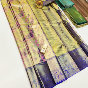 New Trendy Design Kanjivaram Pure Wedding Silk Saree Multi Color w/ Blouse