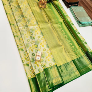 Flower Design Kanjivaram Pure Wedding Silk Saree Multi Color w/ Blouse